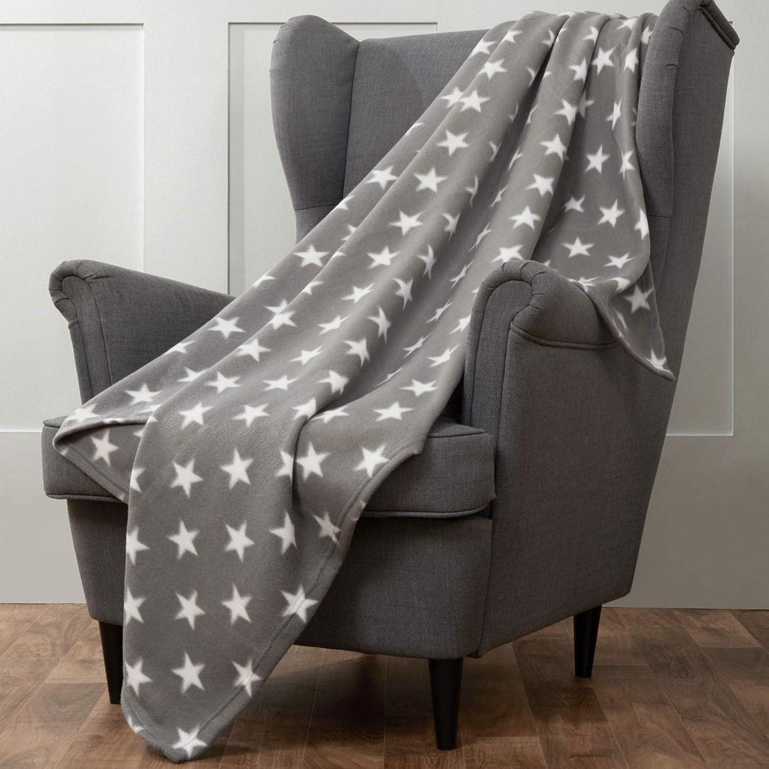 Dreamscene Flannel Fleece Stars Throw Over Bed Warm Soft Blanket Plush for Baby Kids Sofa, 100% Polyester Plush Microfiber Fleece, Silver Grey, 120 x 150cm-3