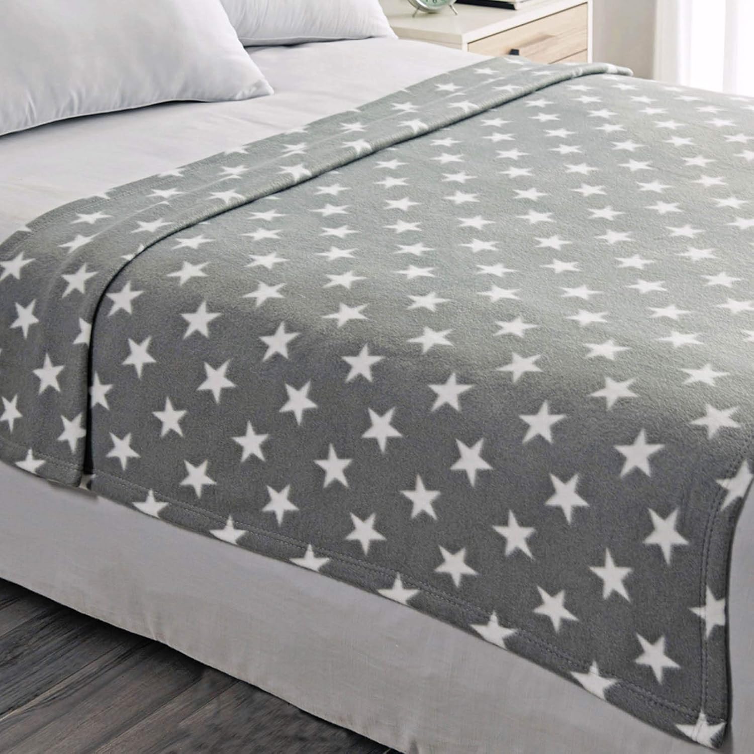 Dreamscene Flannel Fleece Stars Throw Over Bed Warm Soft Blanket Plush for Baby Kids Sofa, 100% Polyester Plush Microfiber Fleece, Silver Grey, 120 x 150cm-5