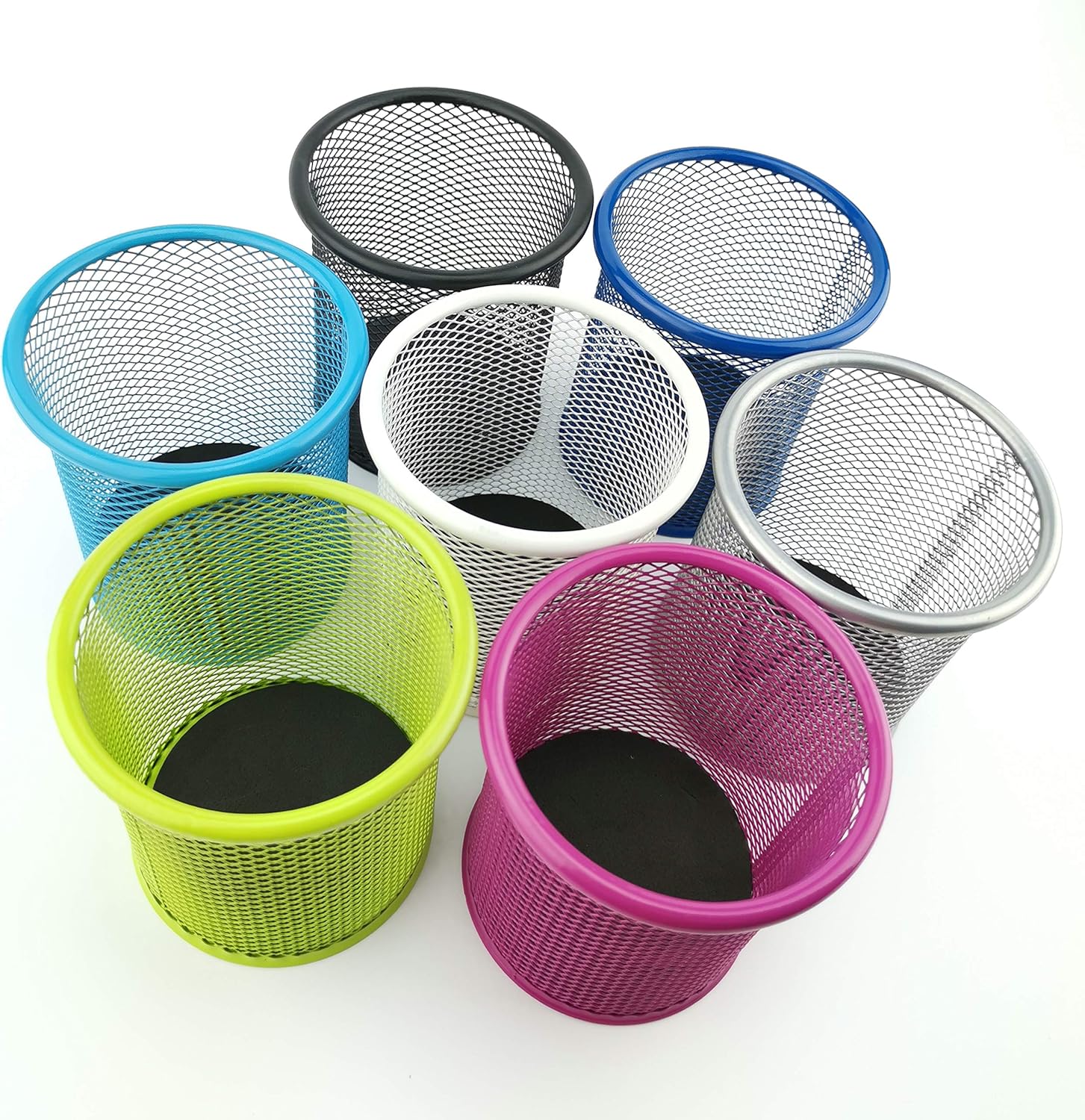 D.RECT Metal Pen Holder Round Wire Metal Mesh Multifunctional Cup for Ballpoint Pen Diameter 85 mm Black 7613-5