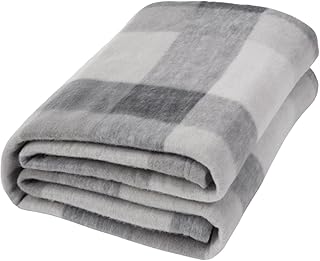 Dreamscene Winter Check Fleece Blanket Super Soft Warm Cosy Sofa Bed Picnic Garden Throw Over, Plaid Tartan Grey White - 120 x 150cm