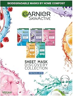 Garnier Sheet Mask Discovery Collection, Face & Eye Sheet Masks for Dehydrated, Dull and Tired Skin, With Hyaluronic Acid and Glycerine, Skin Active, Pack of 5