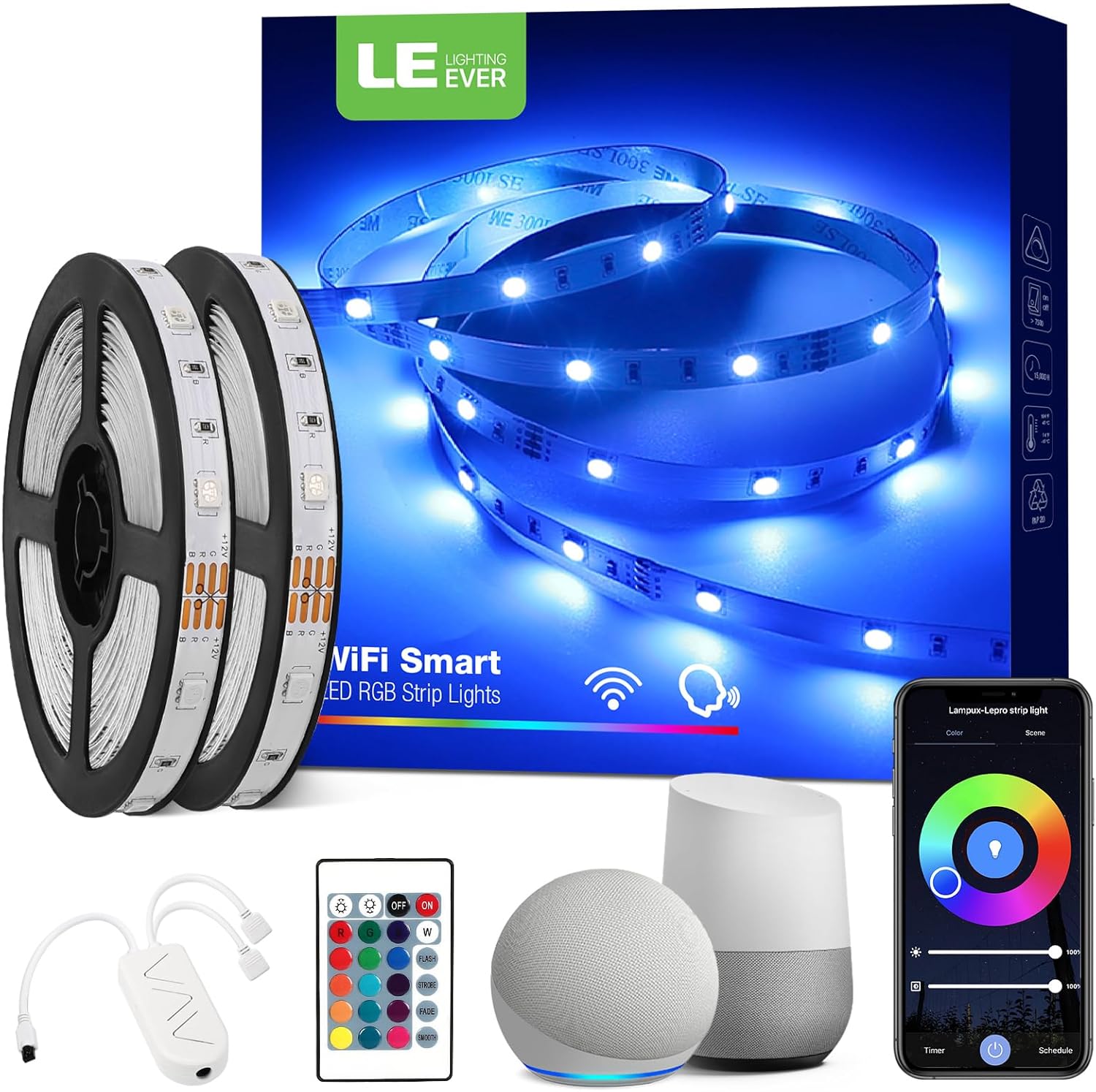 Lepro Alexa Smart LED Strip Light 10M (5Mx2), WiFi RGB LED Lights for Bedroom, Smart Life App Control, Works with Alexa & Google Assistant, Colour Changing Strip Lights for Kitchen Party Christmas-0