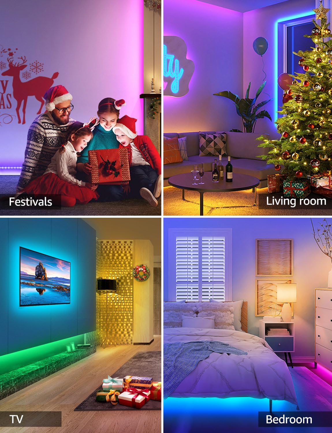 Lepro Alexa Smart LED Strip Light 10M (5Mx2), WiFi RGB LED Lights for Bedroom, Smart Life App Control, Works with Alexa & Google Assistant, Colour Changing Strip Lights for Kitchen Party Christmas-6