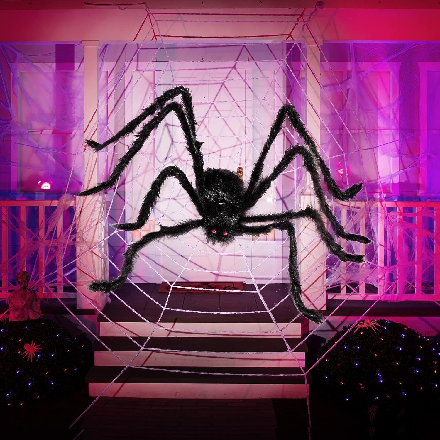 JOYIN 2 Pcs Halloween Decorations Giant Spider 60''/160cm Halloween Spider for Indoor Outdoor Scary Haunted House Spider Web Party Halloween Yard Black Hairy Spider Prop-6