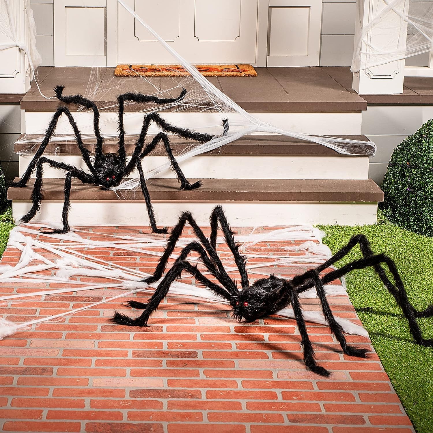 JOYIN 2 Pcs Halloween Decorations Giant Spider 60''/160cm Halloween Spider for Indoor Outdoor Scary Haunted House Spider Web Party Halloween Yard Black Hairy Spider Prop-7