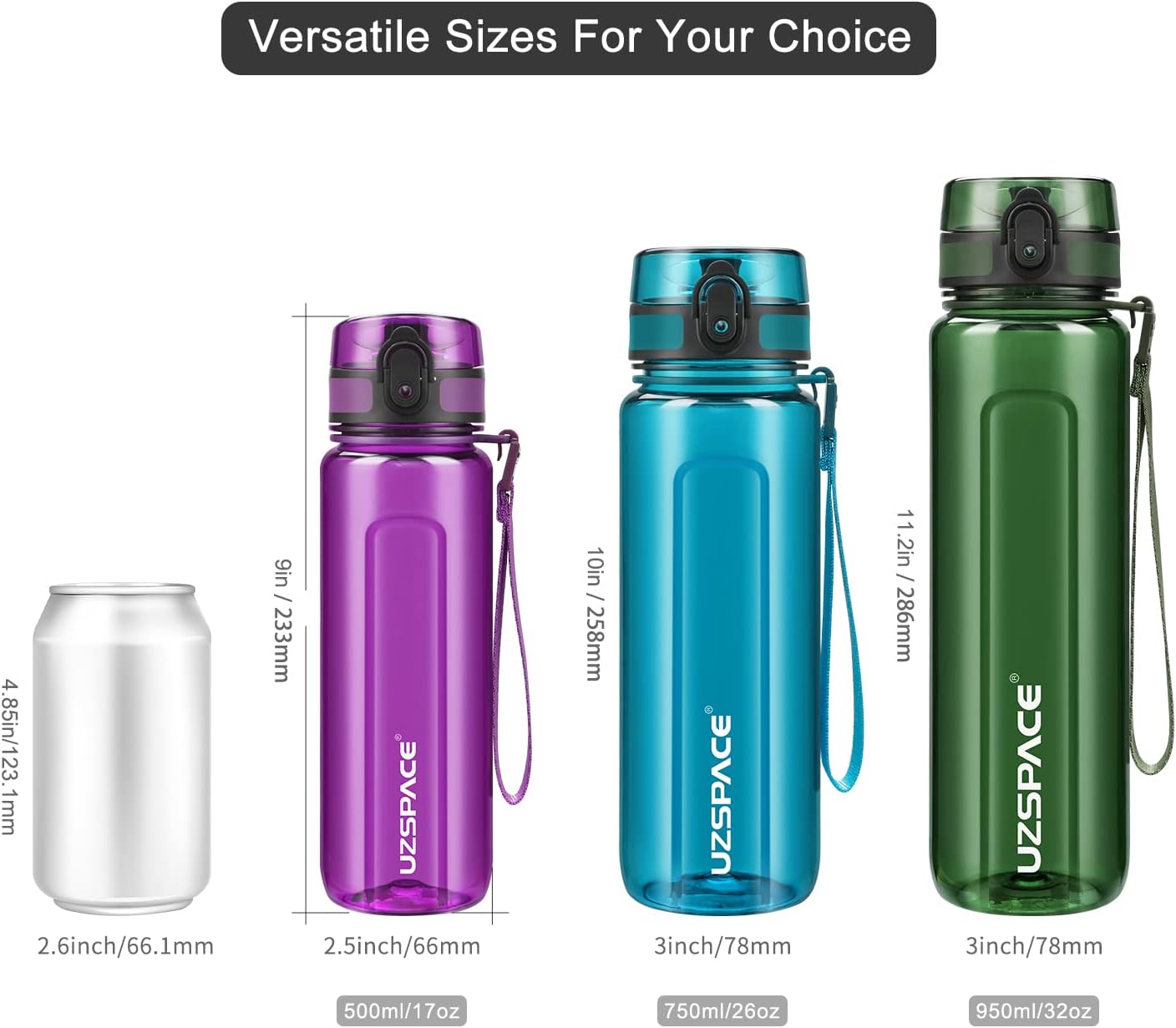 UZSPACE Sports Water Bottle 500ml-750ml-950ml No-Toxic, BPA Free,Eco-Friendly Tritan and Reusable with Leak-Proof Lid and One Click Open for Running, Gym, Yoga, Outdoors and Camping-3