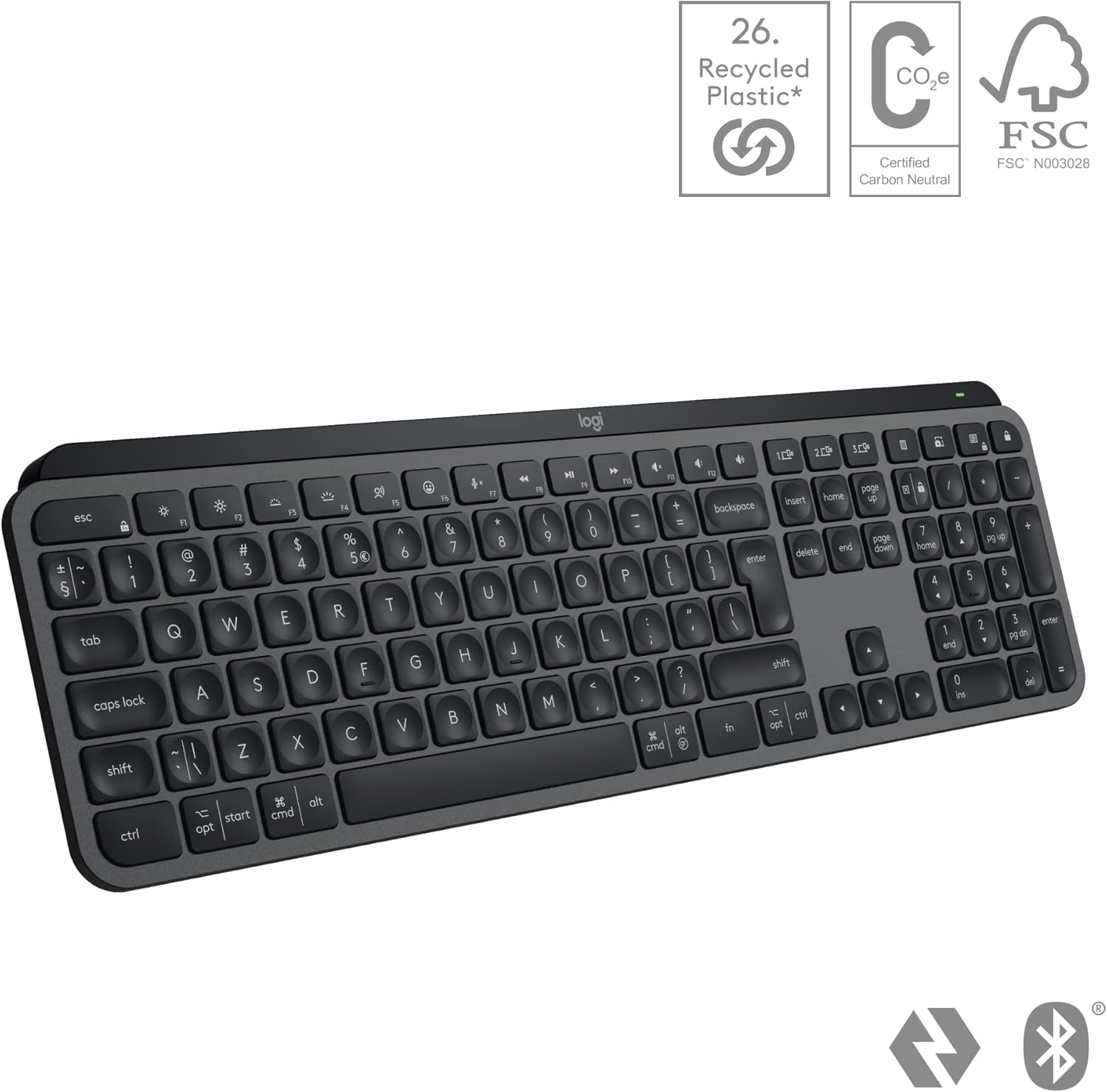 Logitech MX Keys S Wireless Keyboard, Low Profile, Fluid Quiet Typing, Programmable , Backlighting, Bluetooth, USB C Rechargeable, for Windows PC, Linux, Chrome, Mac, QWERTY UK English - Graphite-1