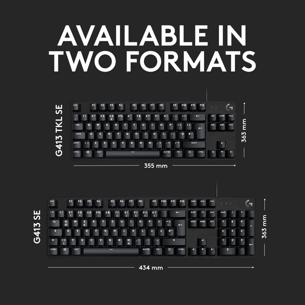 Logitech G413 TKL SE Mechanical Gaming Keyboard - Compact Backlit Keyboard with Tactile Mechanical Switches, Anti-Ghosting, Compatible with Windows, macOS, QWERTY UK English Layout - Black-1