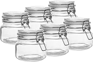 Clip Top Glass Jars - 500ml Set of 6 | Reusable Stickers with Pen | Mason Jar | Airtight Storage | Kitchen Preserving & Spice Containers | Cookie Tea Coffee Sugar | M&W