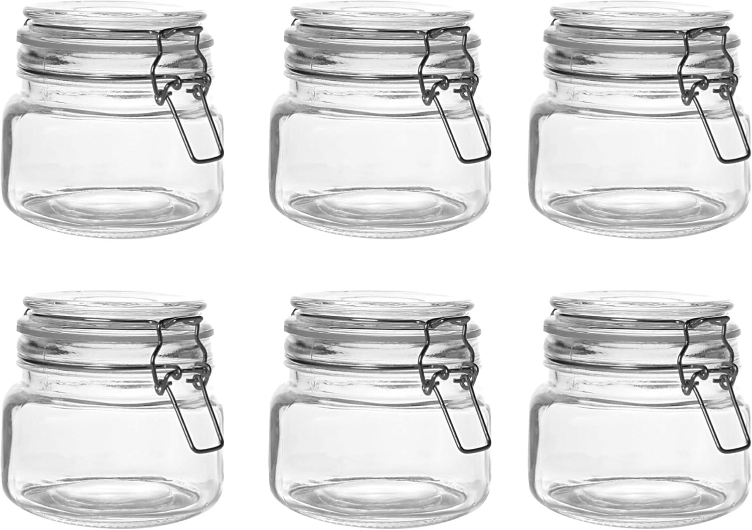 Clip Top Glass Jars - 500ml Set of 6 | Reusable Stickers with Pen | Mason Jar | Airtight Storage | Kitchen Preserving & Spice Containers | Cookie Tea Coffee Sugar | M&W-2