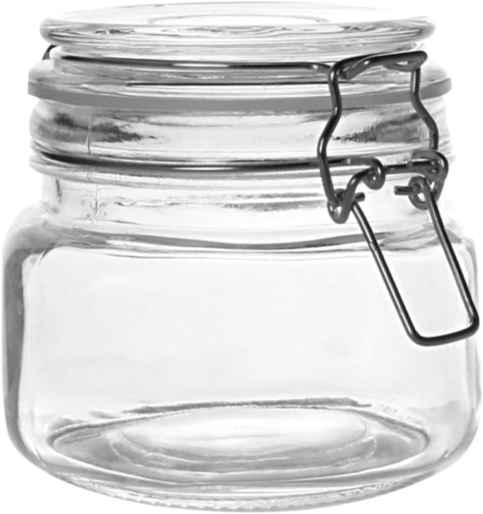 Clip Top Glass Jars - 500ml Set of 6 | Reusable Stickers with Pen | Mason Jar | Airtight Storage | Kitchen Preserving & Spice Containers | Cookie Tea Coffee Sugar | M&W-3