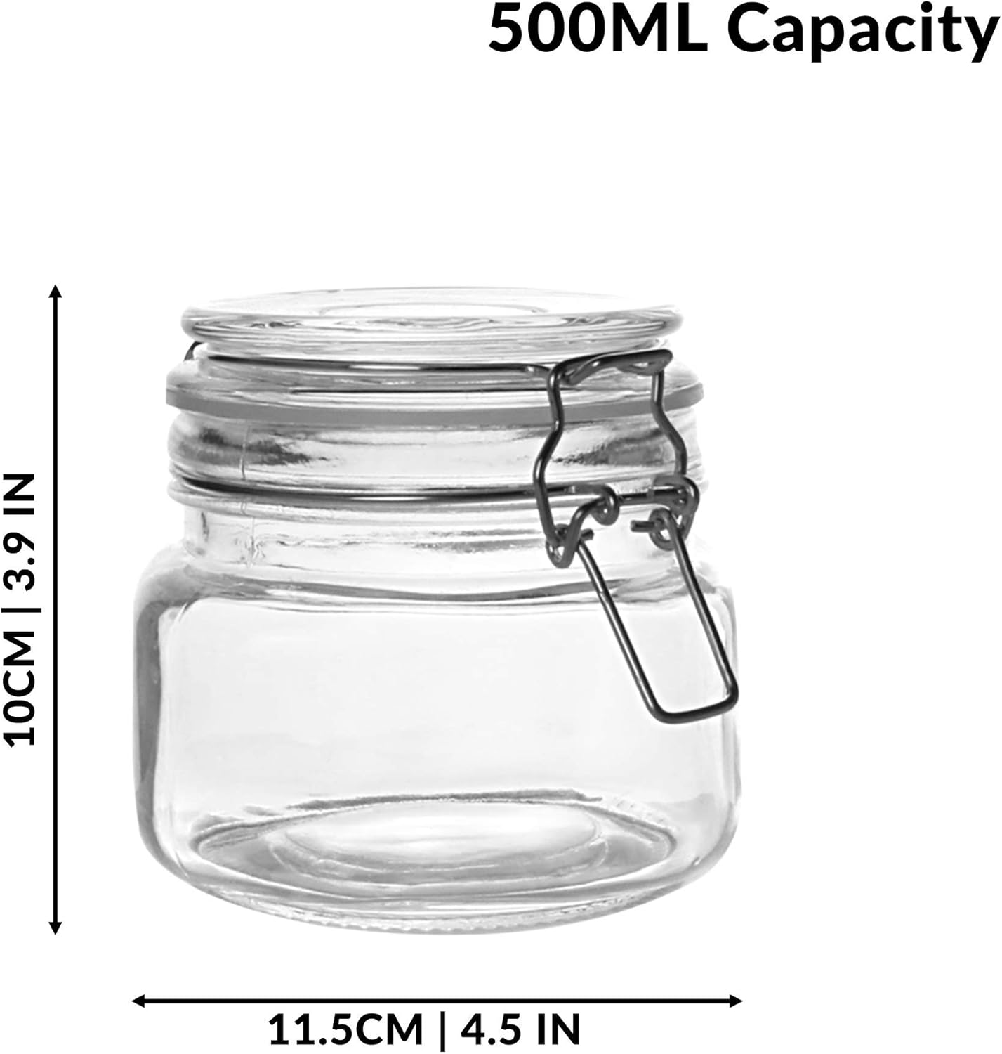 Clip Top Glass Jars - 500ml Set of 6 | Reusable Stickers with Pen | Mason Jar | Airtight Storage | Kitchen Preserving & Spice Containers | Cookie Tea Coffee Sugar | M&W-4