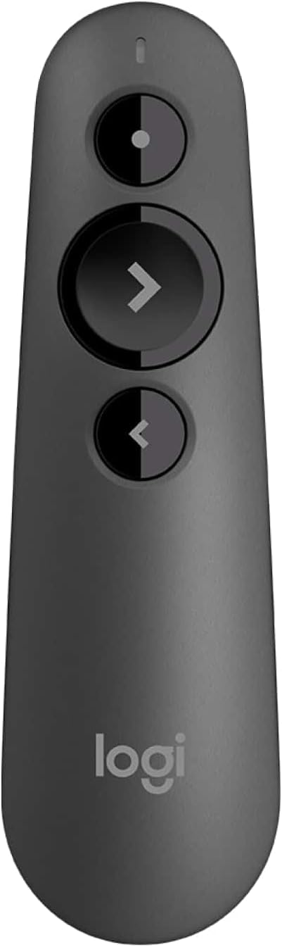 Logitech R500s Laser Class 1 Presenter Bluetooth and USB / Presentation Clicker - Universal Compatibility, 20m range, Customisable, Smart Battery 12 months usage - Dark Grey-0