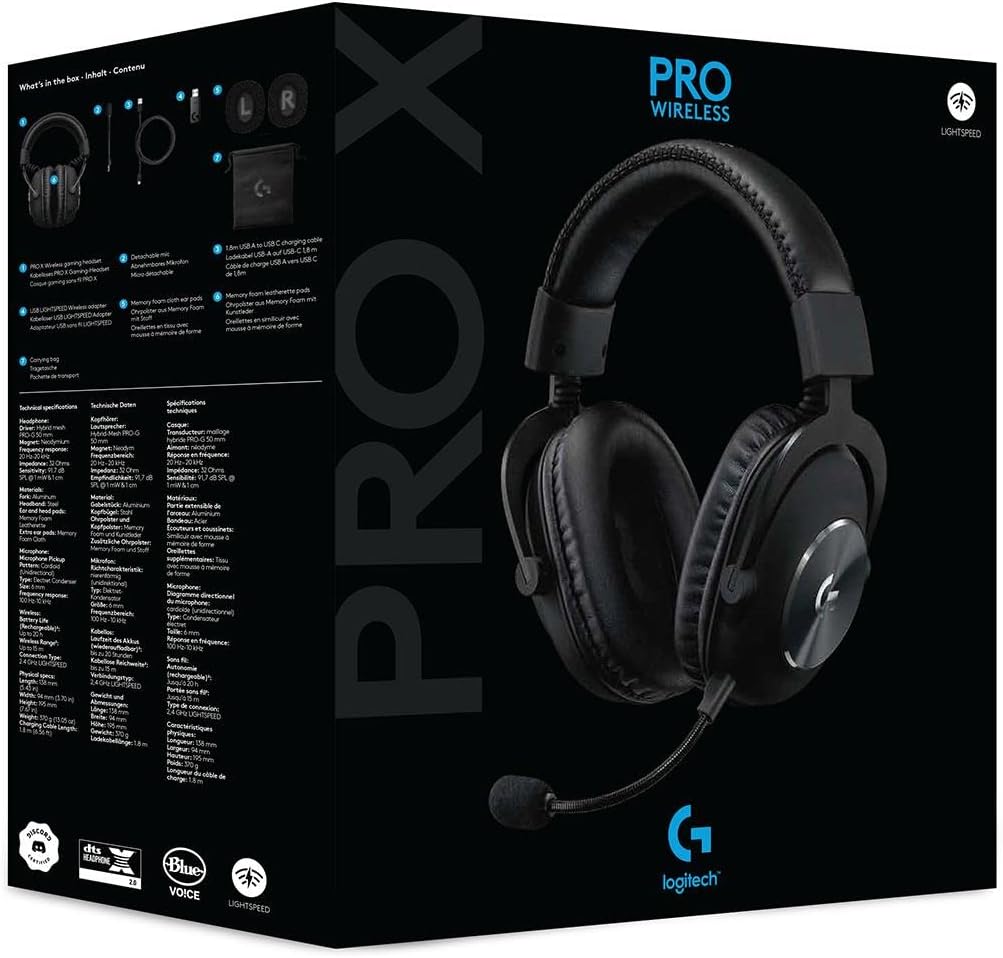 Logitech G PRO X Wireless LIGHTSPEED Gaming Headset with Blue VO!CE Mic Filter Tech, 50mm PRO-G Drivers, and DTS Headphone:X 2.0 Surround Sound, 20+ Hour Battery, PC, PS5, PS4, Switch - Black-1