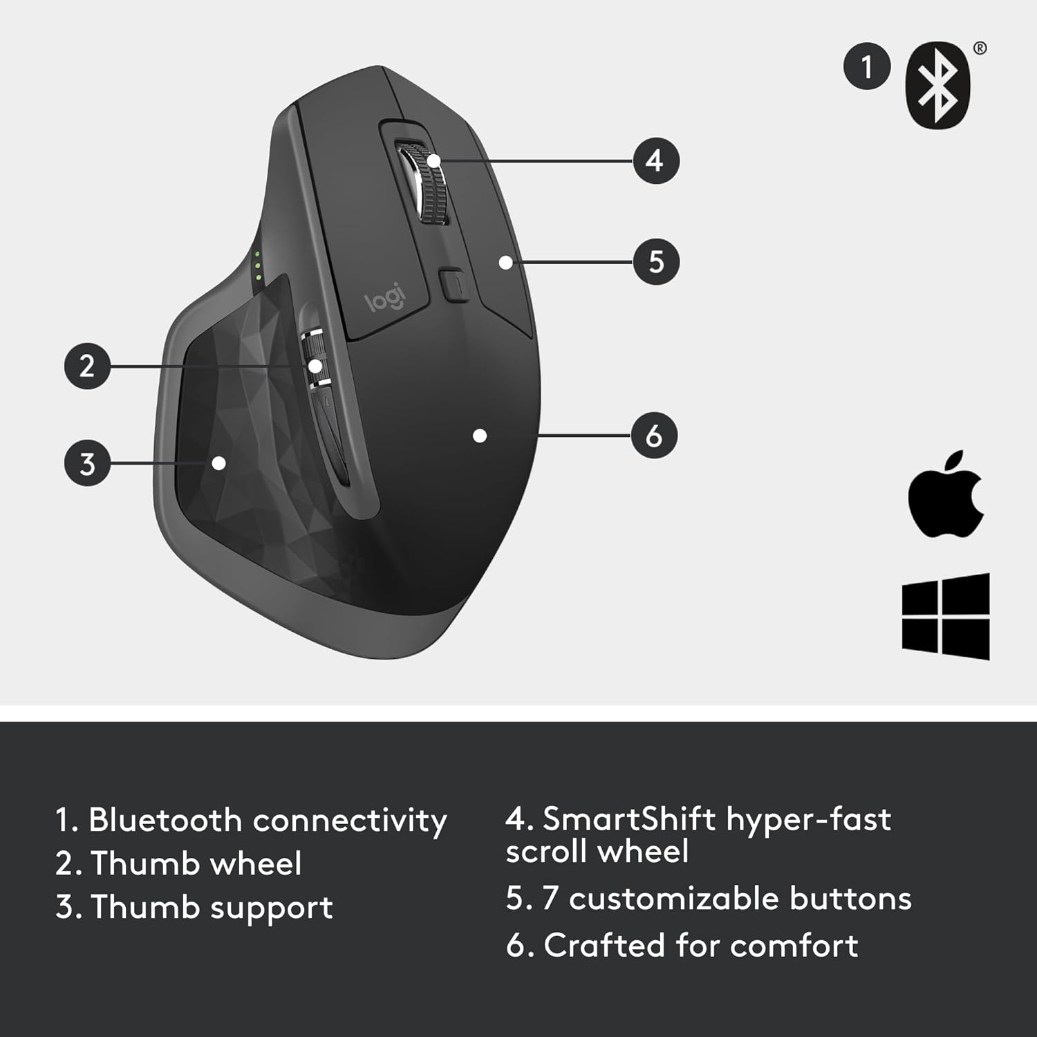 Logitech MX Master 2S Bluetooth Edition Wireless Mouse, Multi-Surface, Hyper-Fast Scrolling, Ergonomic, Rechargeable, Connects Up to 3 Mac/PC Computers - Graphite-10