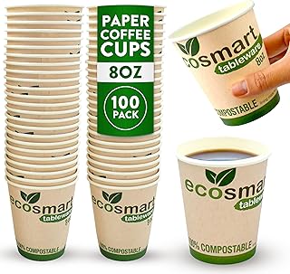 volila Paper Cups 100 Pcs - 8oz Disposable Coffee Cups for Hot Drinks at Home or Work - Cups for Any Gatherings - Stackable and Recyclable Cups for Cafe Business (9cm x 8cm x 5cm)