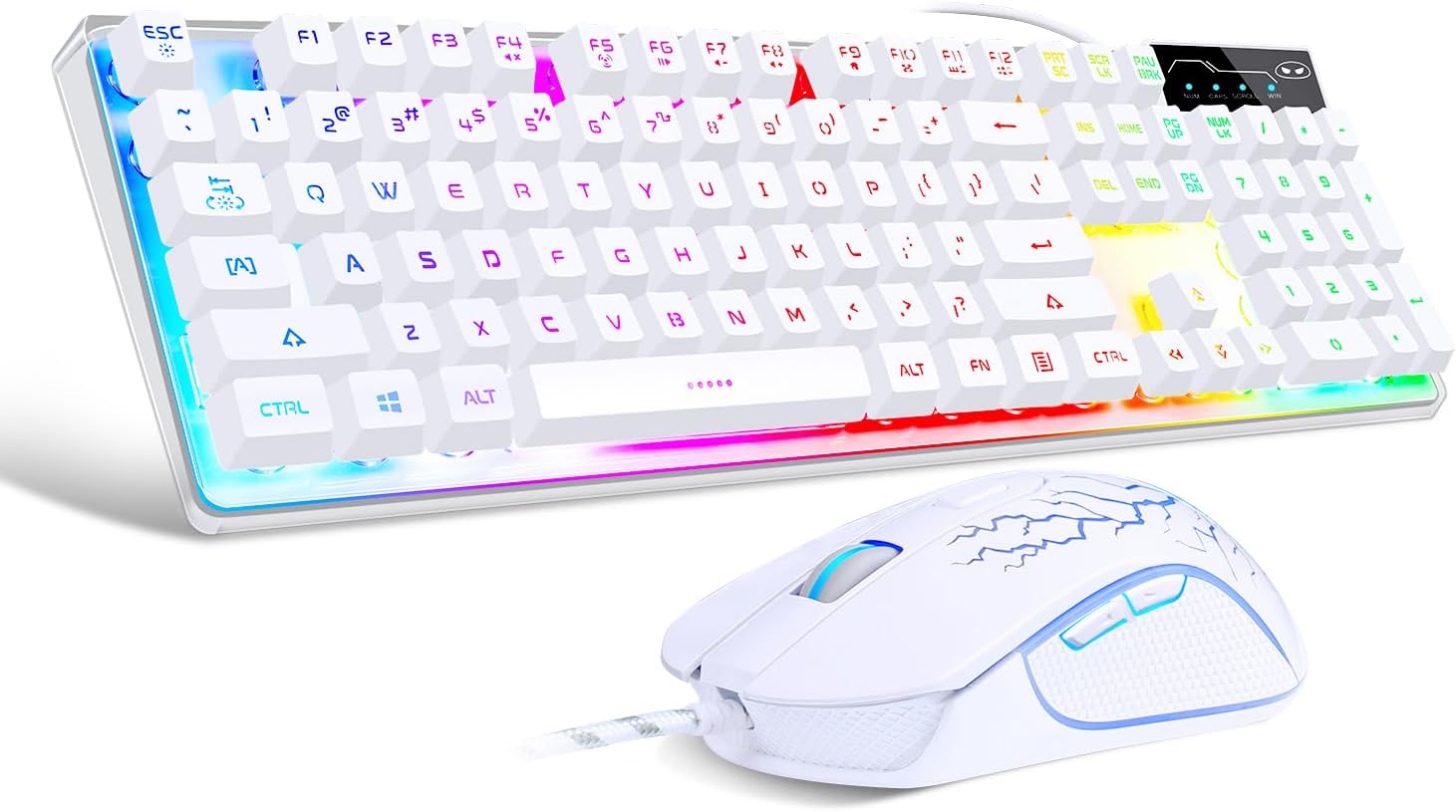 Gaming Keyboard and Mouse Combo, MageGee K1 RGB LED Backlit Keyboard with 104 Key Computer PC Gaming Keyboard for PC/Laptop (White)-0