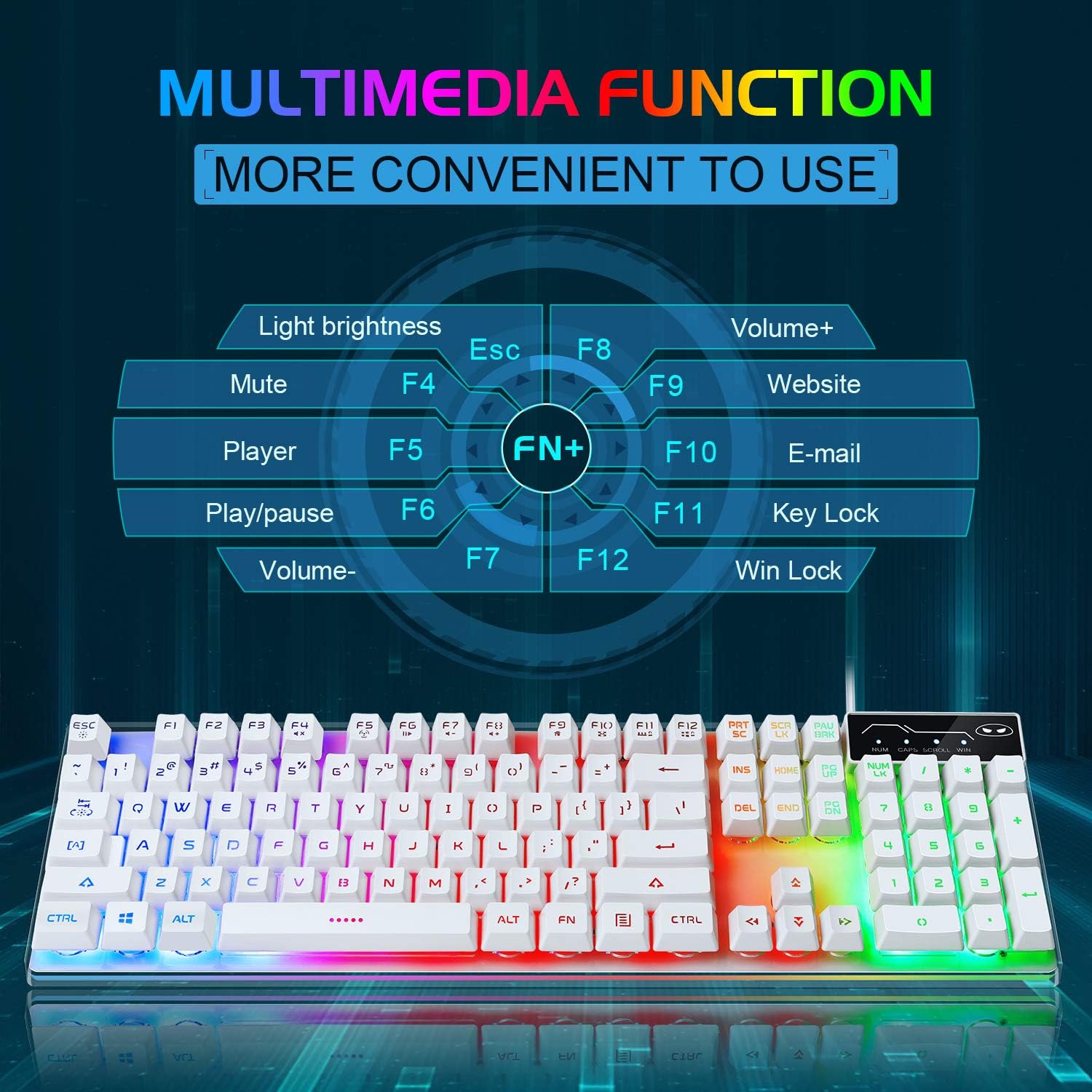 Gaming Keyboard and Mouse Combo, MageGee K1 RGB LED Backlit Keyboard with 104 Key Computer PC Gaming Keyboard for PC/Laptop (White)-4