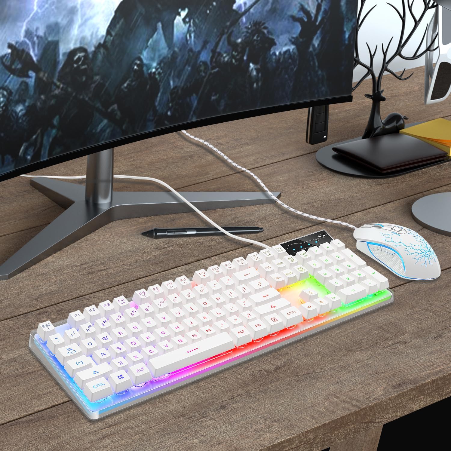 Gaming Keyboard and Mouse Combo, MageGee K1 RGB LED Backlit Keyboard with 104 Key Computer PC Gaming Keyboard for PC/Laptop (White)-6