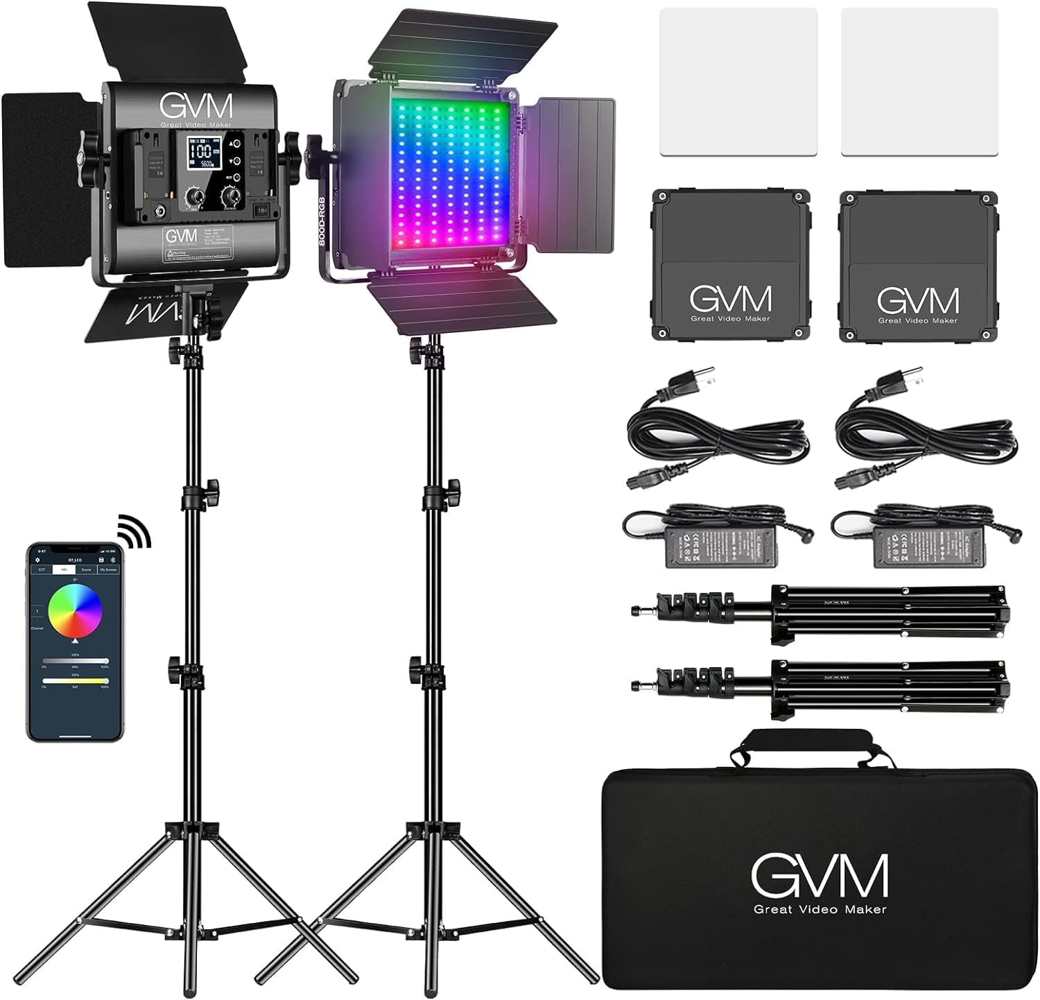 GVM LED Video Light Panel, RGB Video Lighting with APP Control, 800D Studio LED Photography Lighting with Tripod Kit, 8 Kinds Lights Scene LED Light Panel for YouTube Studio Video-0