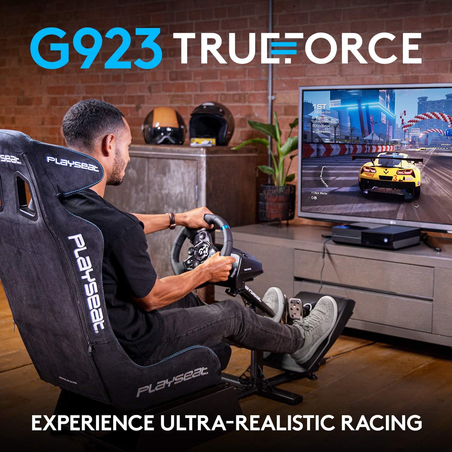 Logitech G G923 Racing Wheel and Pedals, TRUEFORCE up to 1000 Hz Force Feedback, Responsive Pedal, Dual Clutch Launch Control, Genuine Leather Wheel Cover, for Xbox Series X|S|One, PC - Black-1