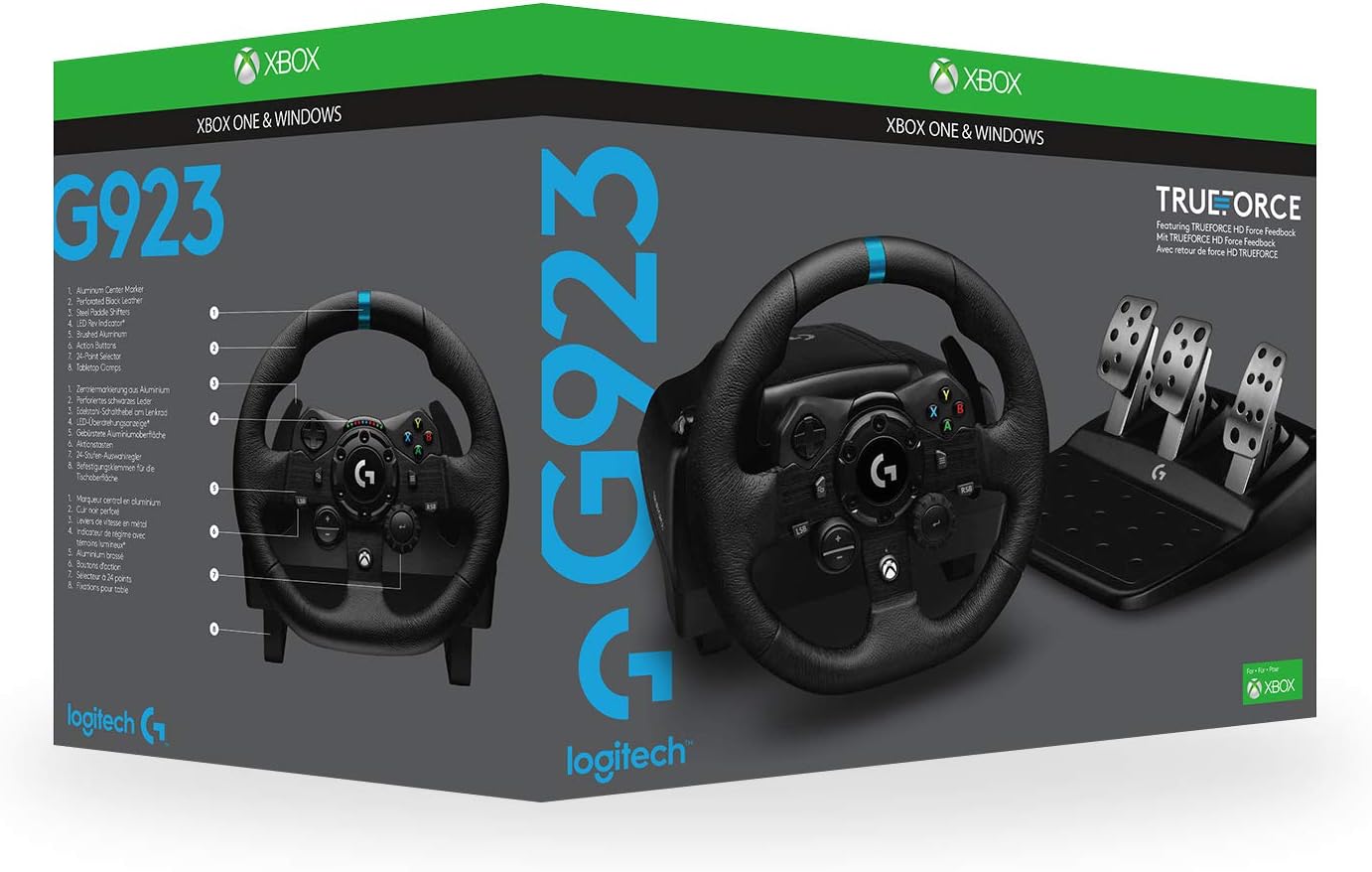 Logitech G G923 Racing Wheel and Pedals, TRUEFORCE up to 1000 Hz Force Feedback, Responsive Pedal, Dual Clutch Launch Control, Genuine Leather Wheel Cover, for Xbox Series X|S|One, PC - Black-11