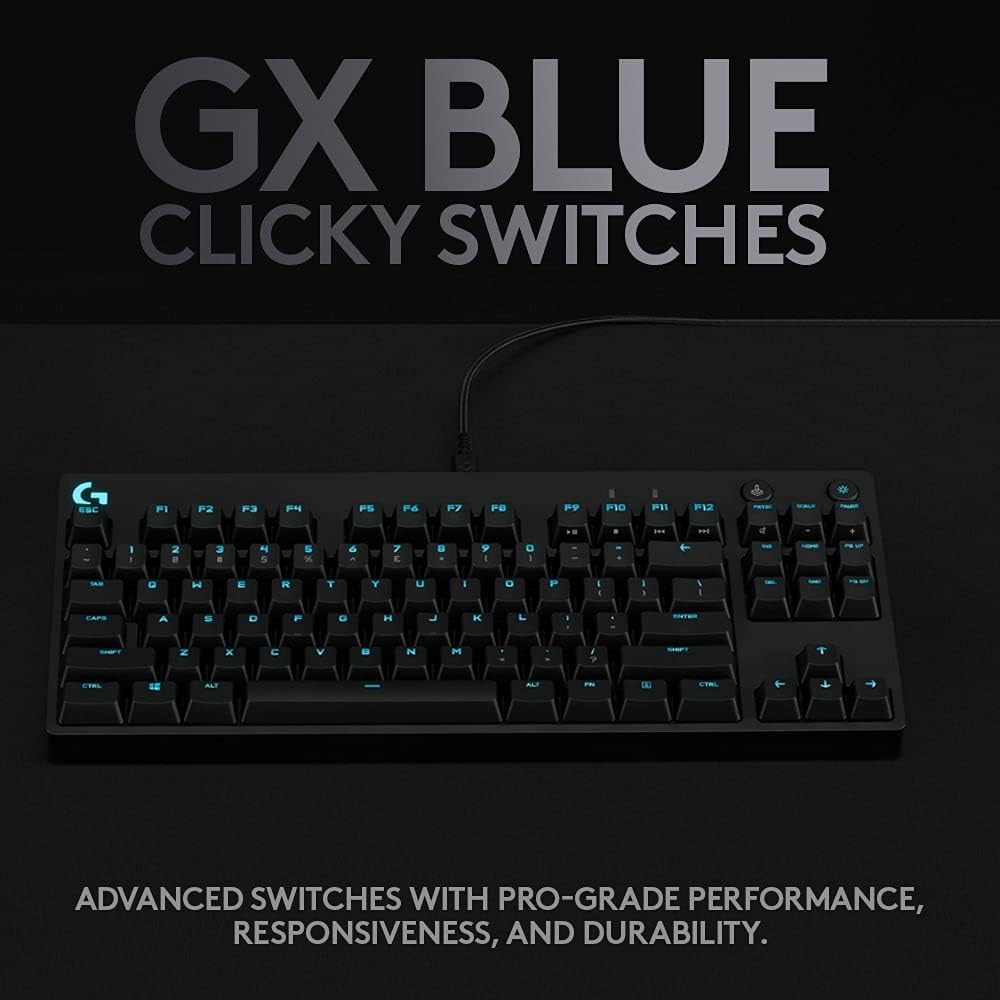 Logitech G PRO TKL Mechanical Gaming Keyboard, GX Blue Clicky Key Switches, LIGHTSYNC RGB, Portable Tenkeyless Design for esport Gaming, Detachable Micro USB Cable, QWERTY UK Layout - Black-2