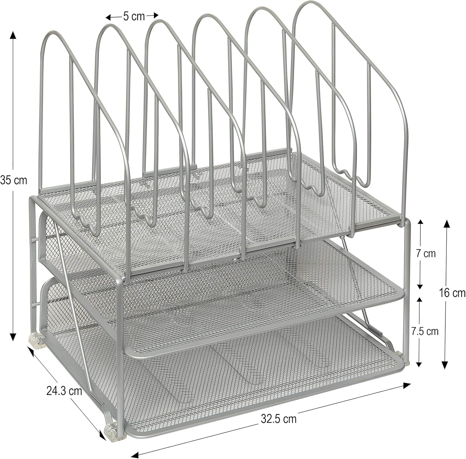 Amtido Letter Tray Desk Organiser 2 Tier with 5 File Folder Holder Slots – Suitable for Home or Office Paper Document and Stationery Organisation - Metal Mesh - Silver-4