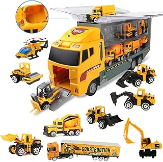 Coolplay Construction Toys Construction Truck Vehicles Set, 11 Construction Cars and 1 Carrier Truck Toy Cars for 3 Year Olds Boys