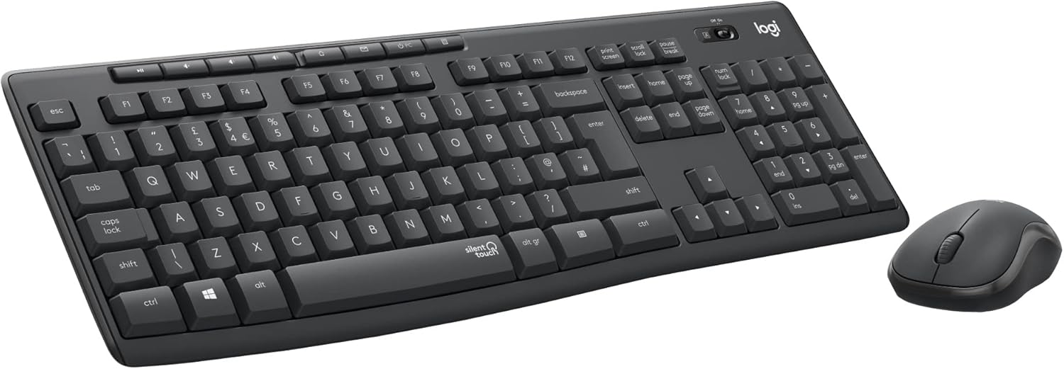 Logitech MK295 Silent Wireless Mouse & Keyboard Combo with SilentTouch Technology, Full Numpad, Advanced Optical Tracking, Lag-Free Wireless, 90% Less Noise, QWERTY UK English Layout - Black-0