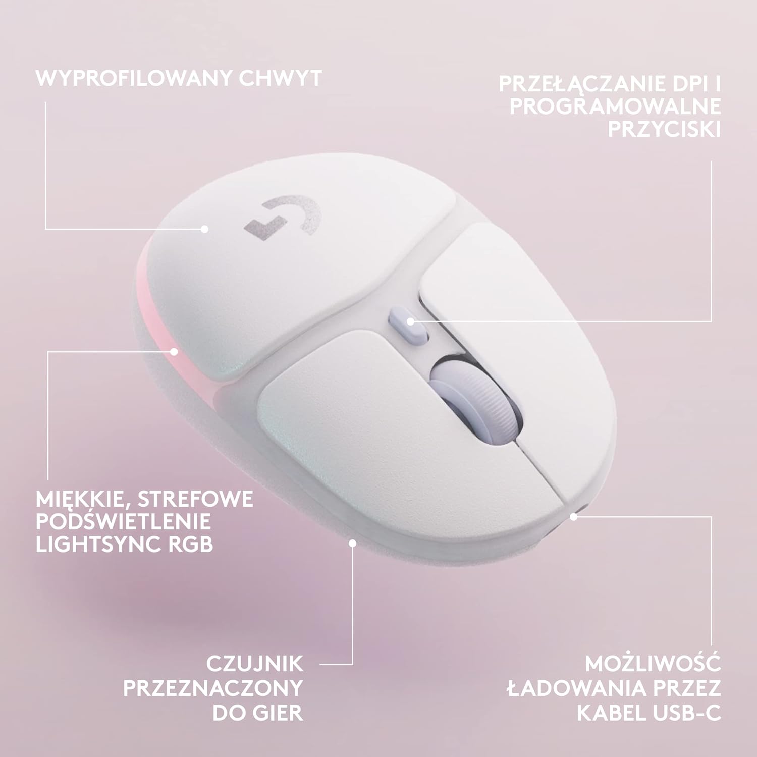 Logitech G G705 Wireless Gaming Mouse, Customisable LIGHTSYNC RGB Lighting, LIGHTSPEED Wireless, Bluetooth Connectivity, Lightweight, PC/Mac/Laptop - White Mist-5