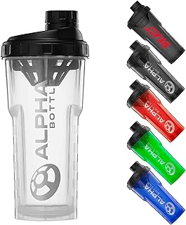 Alpha Designs | Protein Shaker Bottle | 750ml Gym Cup | for Protein Powder Shakes & Sports Supplements | Pre Workout Mixer | BPA Free | 0.75L | Clear