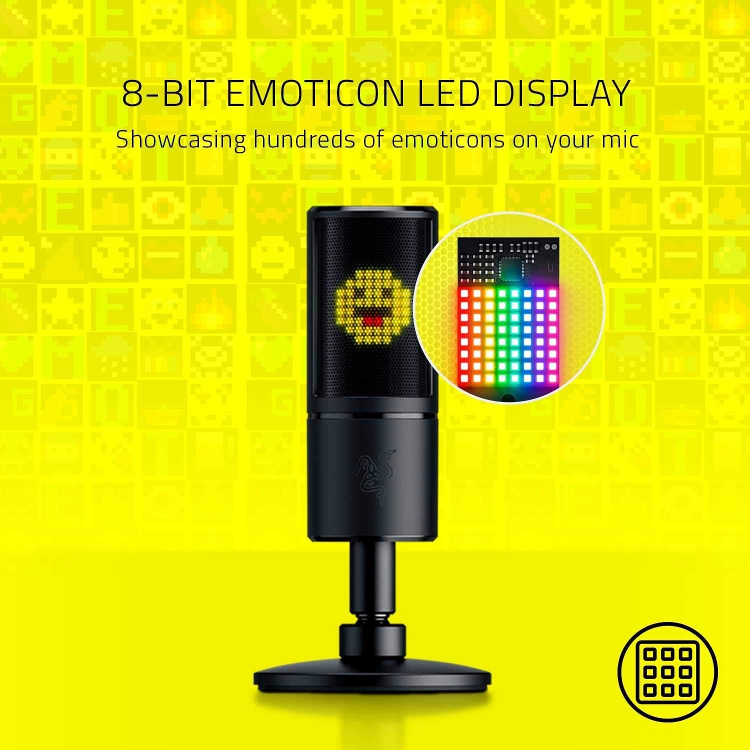 Razer Seiren Emote - USB Condenser Microphone for Streaming with Emoticon Display (8-Bit LED Display, Stream-Reactive, Hypercardioid Microphone, Shock Absorber, Plug and Play) Black-1