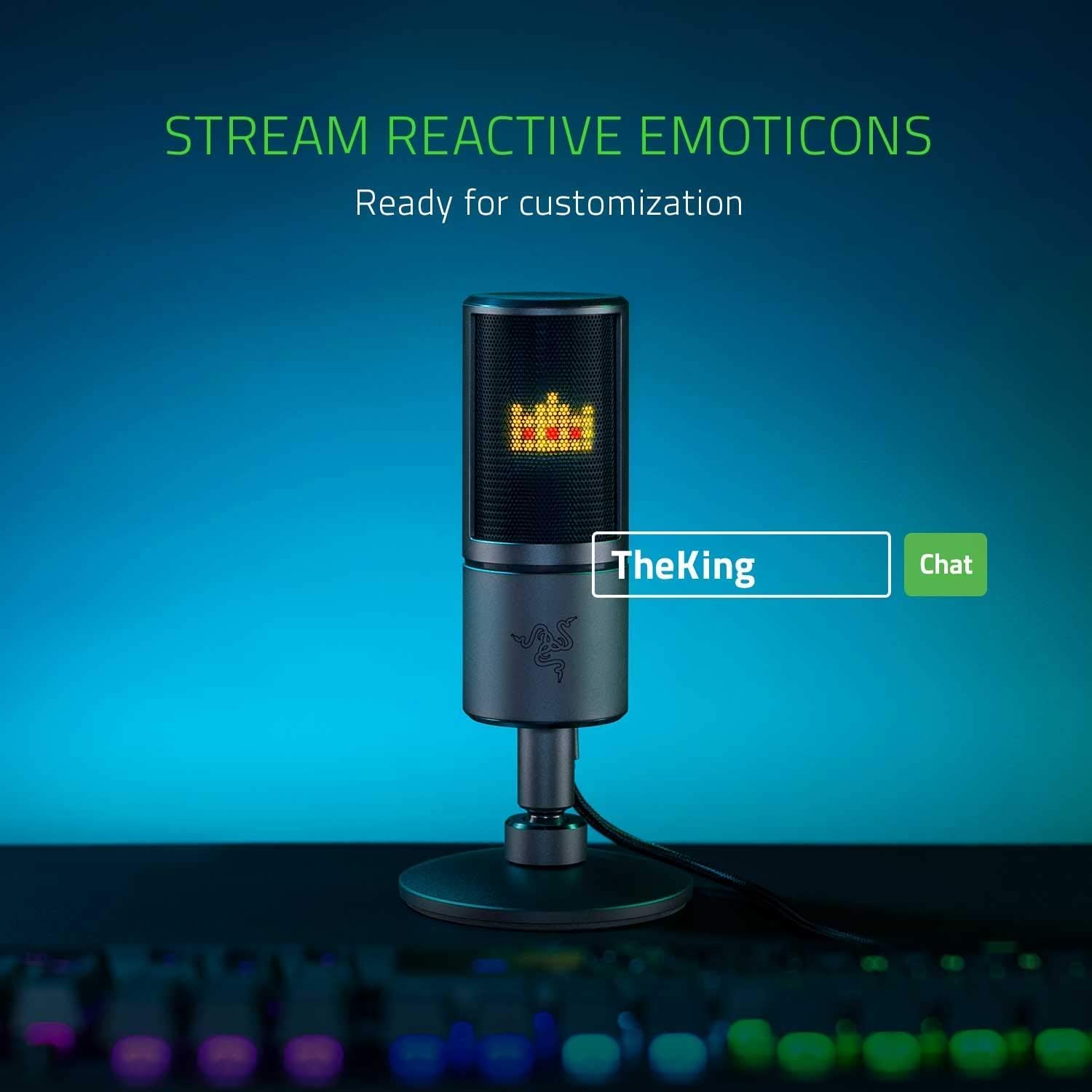 Razer Seiren Emote - USB Condenser Microphone for Streaming with Emoticon Display (8-Bit LED Display, Stream-Reactive, Hypercardioid Microphone, Shock Absorber, Plug and Play) Black-3