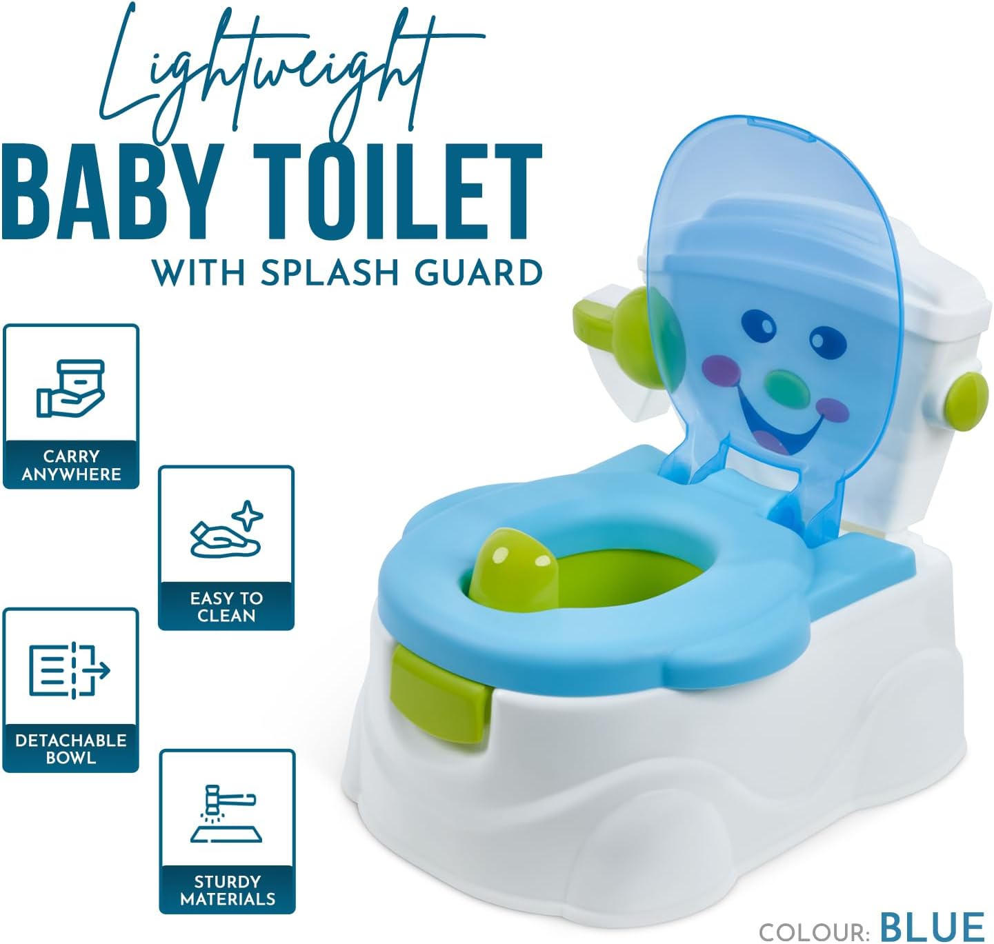 SA Products Kids Potty Training Toilet Seat with Splash Guard - Lightweight Portable Potty Great for Travel - Fun Kids Toilet Seat to Encourage Practice for Toddler Baby Children Infants - Blue-1