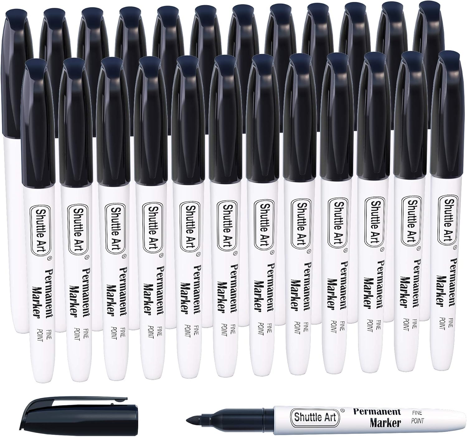 Shuttle Art Black Permanent Markers, 24 Pack Fine Point Permanent Marker Pens Set, Perfect on Plastic, Wood, Stone, Metal and Glass for Doodling, Colouring, Marking, Office School Supplies-0