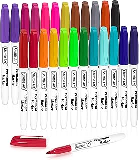 Shuttle Art Permanent Markers, 24 Colors Fine Point Assorted Colors Permanent Marker Set, Works on Plastic,Wood,Stone,Metal and Glass for Doodling, Coloring, Marking