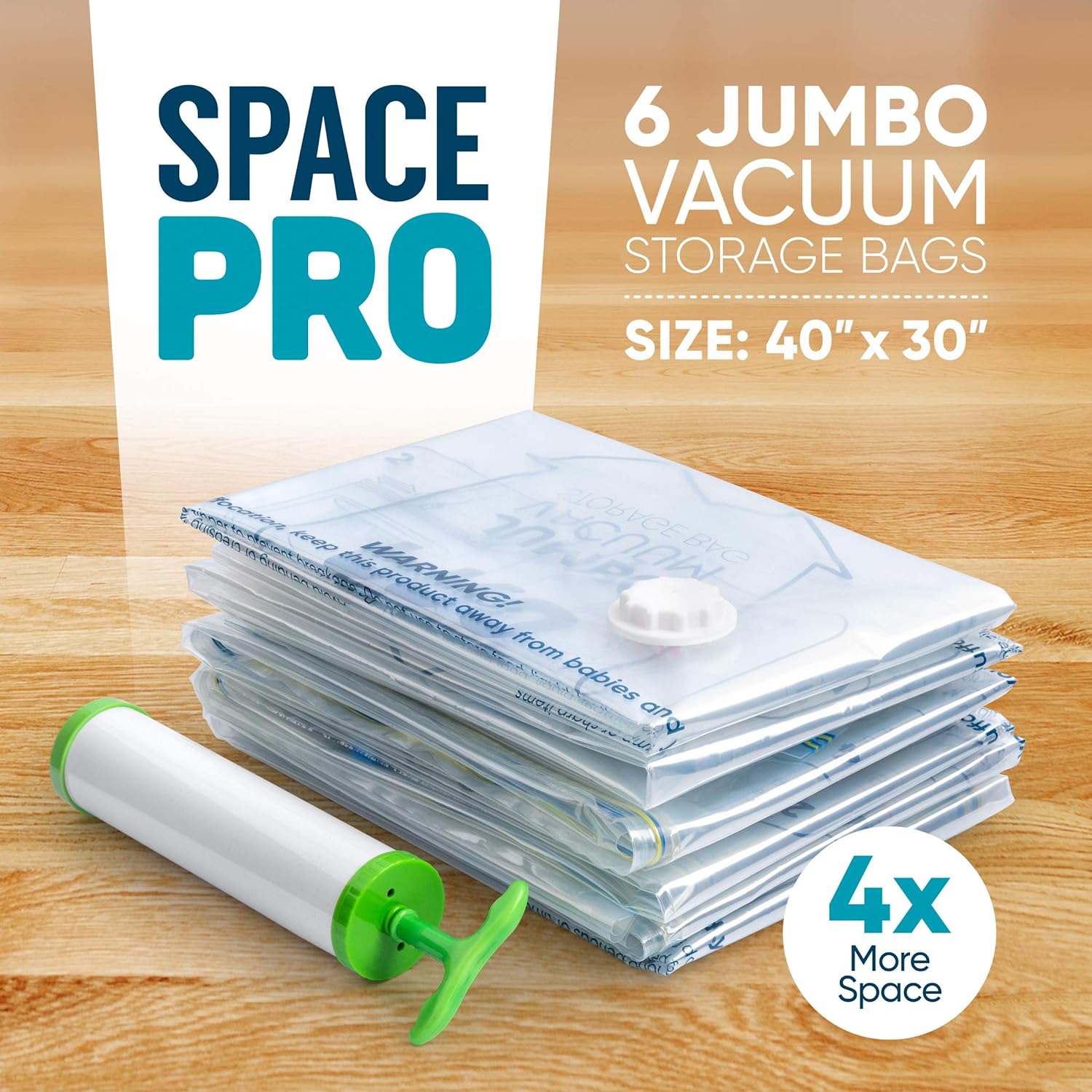 6 Pack Jumbo Vacuum Compressed Storage Bag, 100 x 75cm Reusable Clothes Storage Bags,Space Saver Bags for Bedding, Curtains, Pillows, Clothing, Hand Pump Included-5