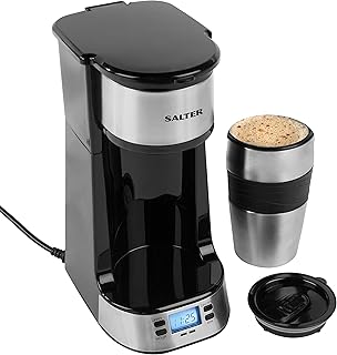 Salter EK2732 Personal Coffee Machine - One Cup Filter Coffee Maker, Includes 420ml Stainless Steel Travel Mug Removable & Washable Filter, Brew Coffee In 3-4 Mins, Compatible With Ground Coffee, 750W