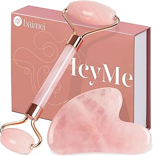 BAIMEI Gua Sha & Jade Roller,Gua Sha Stone, Guasha Tool face, Self Care Gift for Women and Men, Massager for Face, Eyes, Neck, Face Care, Christmas Day Gift - Rose Quartz