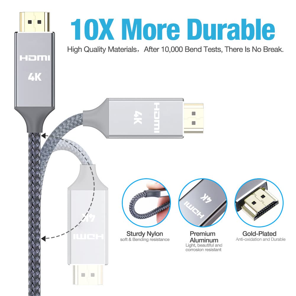 Snowkids 4K HDMI Cable 15M HDMI Lead 4K HDMI Cable 4K@60Hz Compatible 3D Support, Ethernet Function, Video 4K 2160p, 1080p, 3D, 4K TV/HDTV/Blu-ray-6