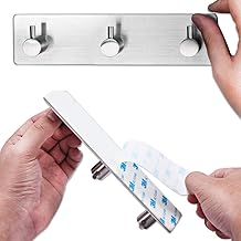 Koksi 3-Hook Stainless Steel Self-Adhesive Hanger, Use in Kitchens, Bathrooms, Hallways for Coats, Towels, Hats, Robes