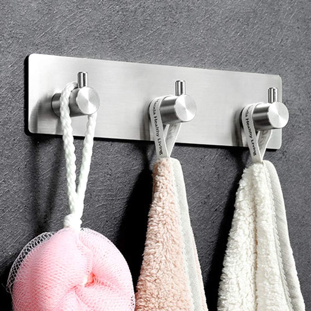 Koksi 3-Hook Stainless Steel Self-Adhesive Hanger, Use in Kitchens, Bathrooms, Hallways for Coats, Towels, Hats, Robes-1