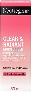 Neutrogena Clear & Radiant Moisturiser (1x 50ml), Daily Facial Cream for Dry Skin Prone to Blemishes, Uplifting Oil-Free Moisturiser with Pink Grapefruit Fragrance, for a Clearer, Radiant Skin