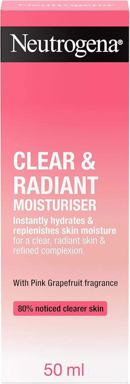 Neutrogena Clear & Radiant Moisturiser (1x 50ml), Daily Facial Cream for Dry Skin Prone to Blemishes, Uplifting Oil-Free Moisturiser with Pink Grapefruit Fragrance, for a Clearer, Radiant Skin-0