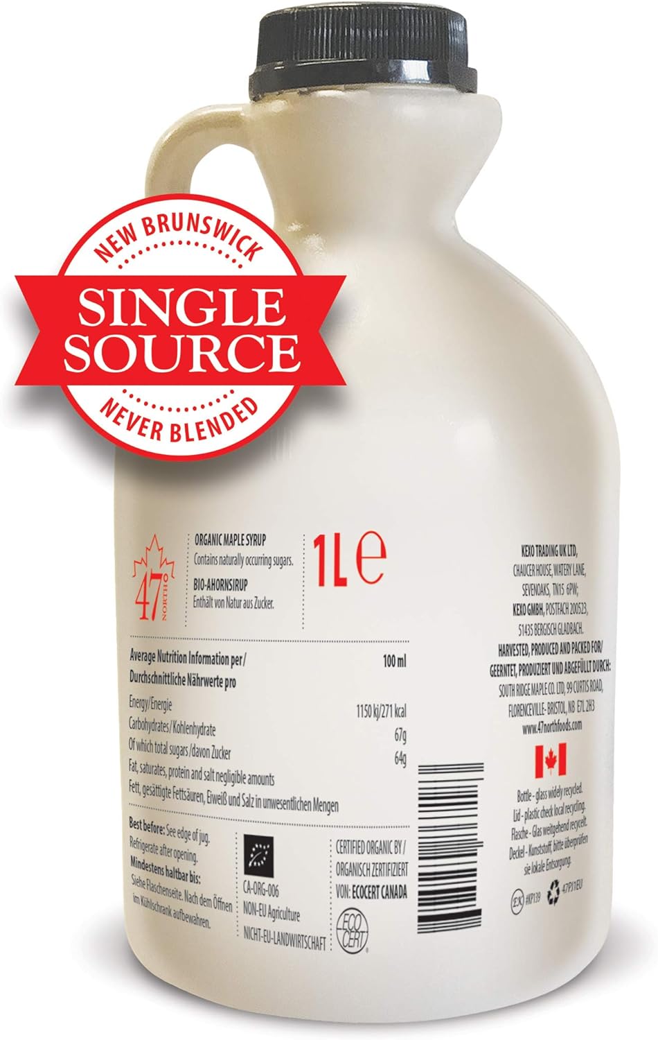 47° North Single Soruce Canadian Organmic Maple Syrup Grade A Amber Rich 1x 1000ml-1