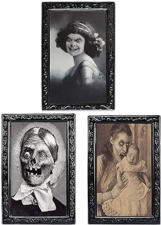 TRIXES Pack of 3 Halloween 3D Lenticular Magic Moving Picture Frames - Changing Face Portrait Horror Decoration for Haunted Spooky Themed Parties - 38 X 25 cm