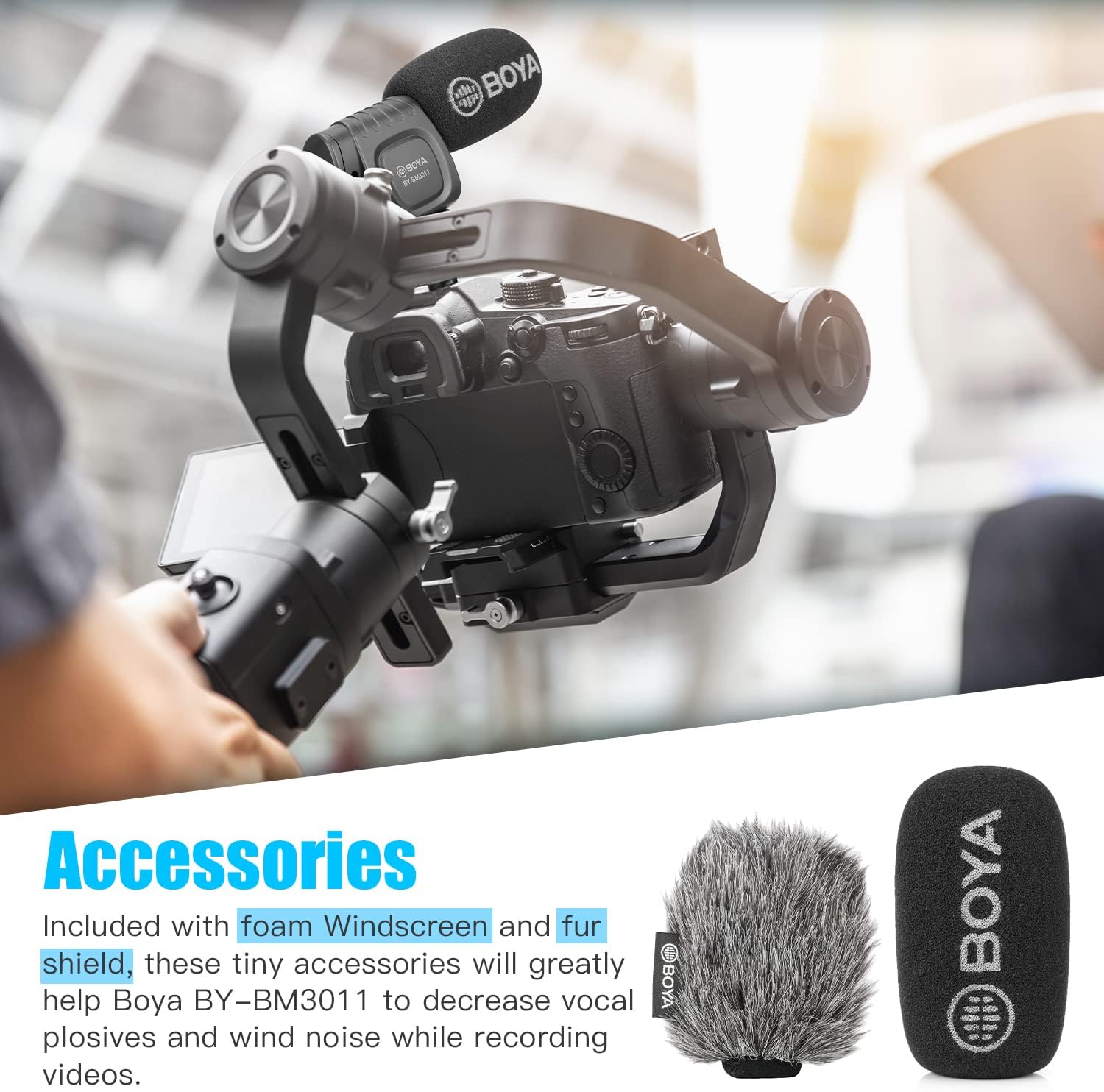 Boya BY-BM3011 Camera Microphone, Shotgun Microphone with Foam Shockproof Deadcat Windshield Super Cardioid Video Microphone for Cameras and Camcorders-2