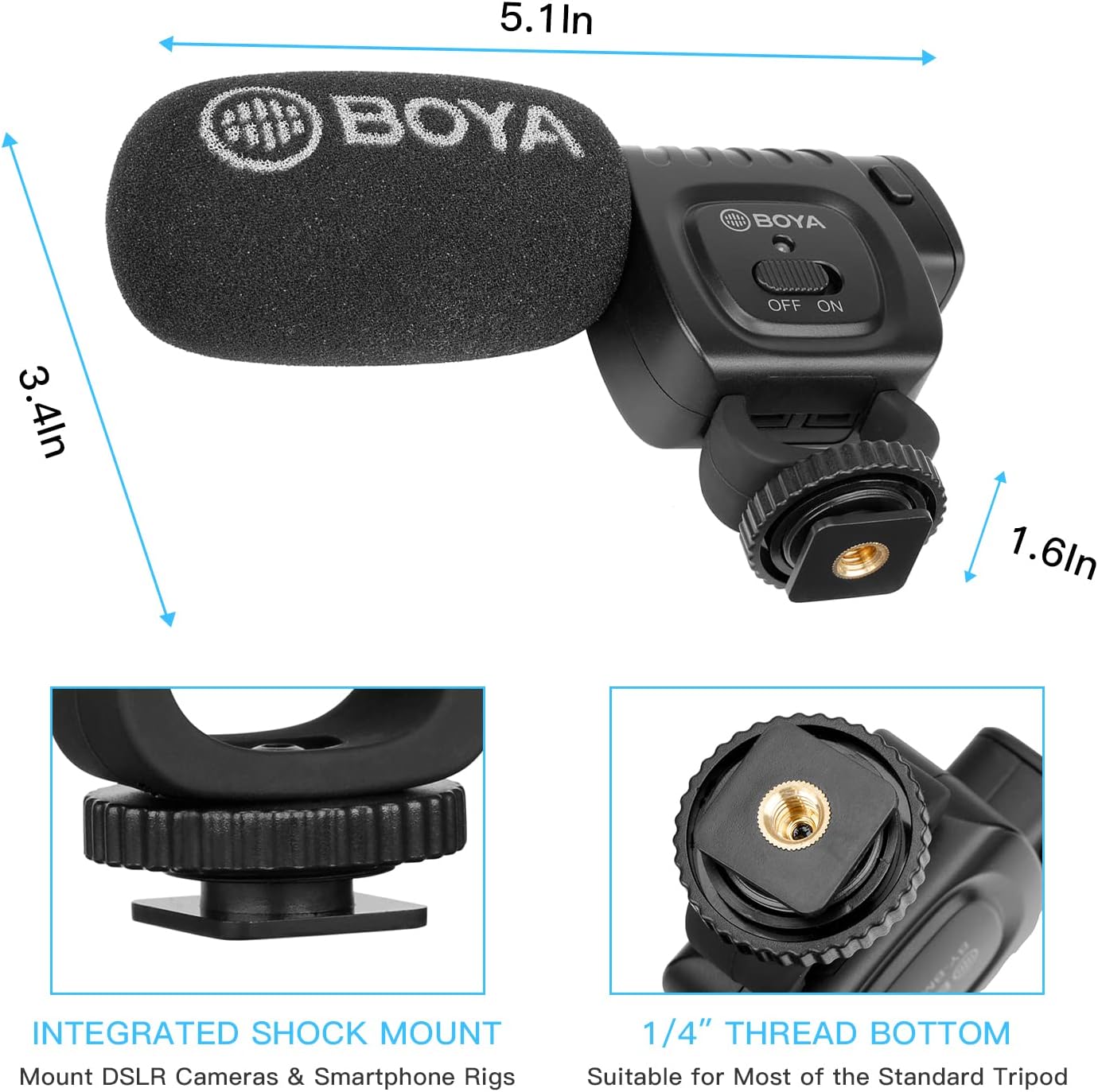 Boya BY-BM3011 Camera Microphone, Shotgun Microphone with Foam Shockproof Deadcat Windshield Super Cardioid Video Microphone for Cameras and Camcorders-6