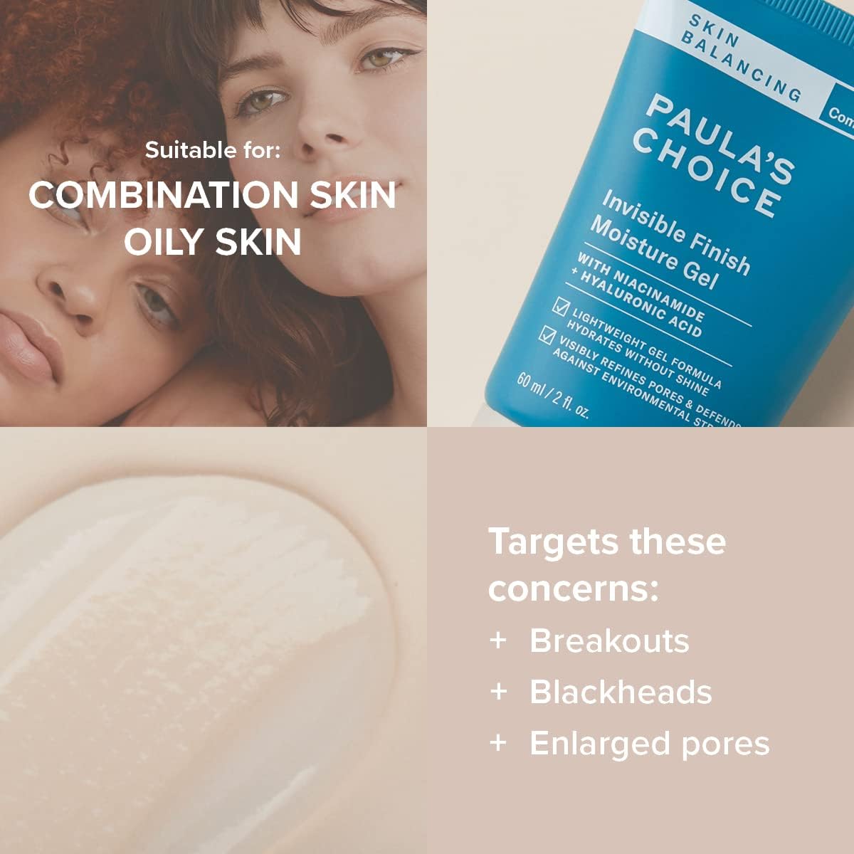 Paula's Choice SKIN BALANCING Gel Moisturiser - Lightweight Hydrating Night Cream - Minimises Enlarged Pores & Blackheads - with Niacinamide & Hyaluronic Acid - Combination to Oily Skin - 60 ml-3